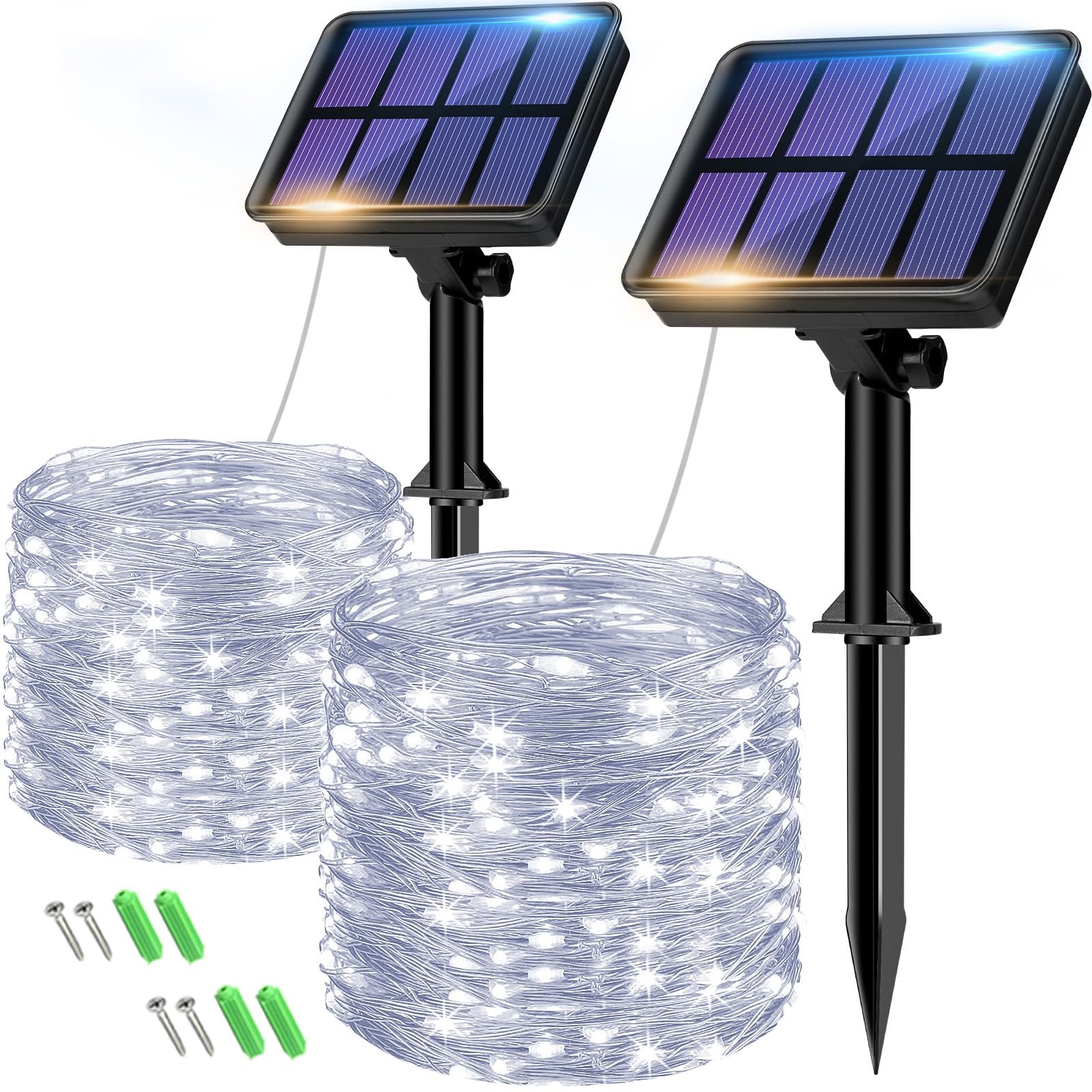 2Pack Solar String Lights Outdoor, 160LED 66FT Solar Fairy Lights Waterproof ...