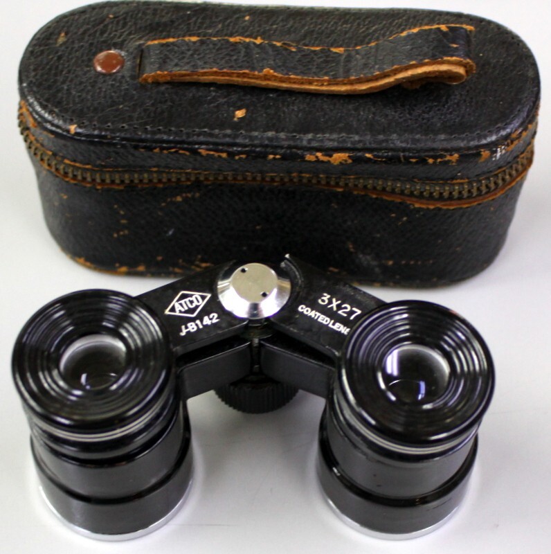 Vintage Atco Binoculars 3 x 27 With Leather Case