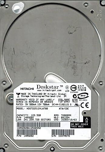 Hitachi Deskstar HDS722512VLAT80 P/N: 14R9202 MLC: BA1254 123.5GB