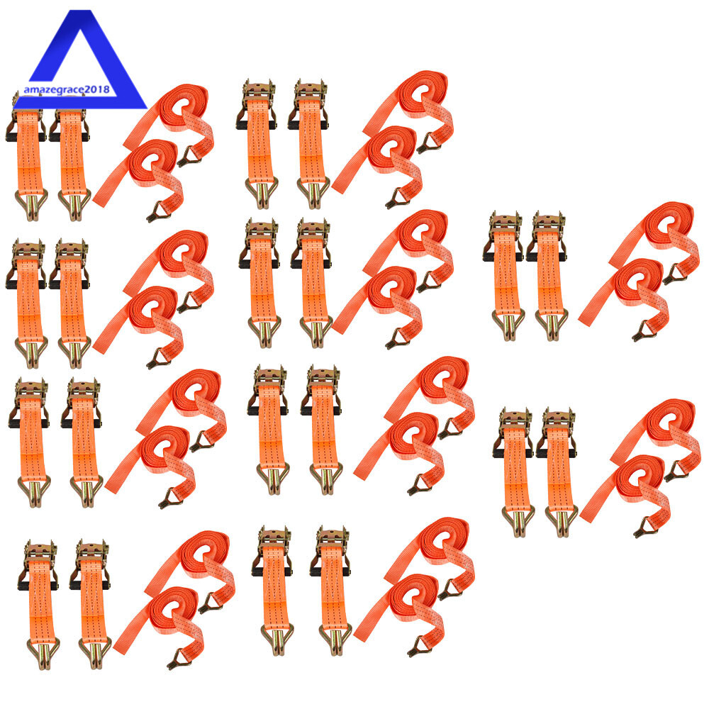20 Pack 1.5" × 15' Ratchet Tie Down Straps J Hooks Heavy Duty 4000 LBS Orange