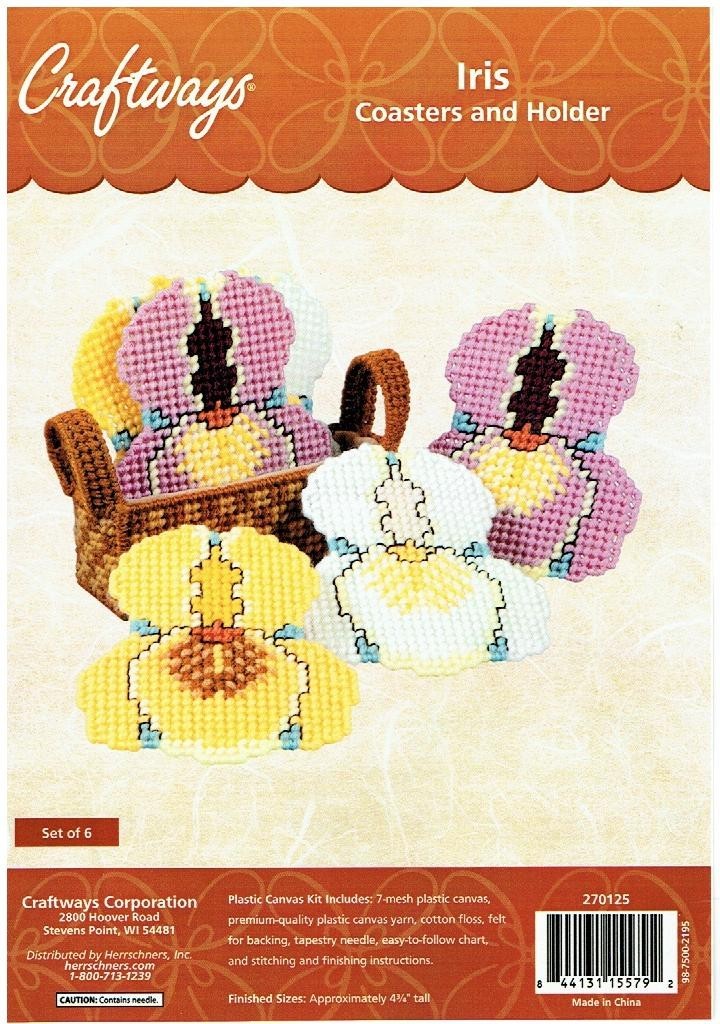 IRIS COASTERS  plastic canvas  PATTERN (#TF0168)