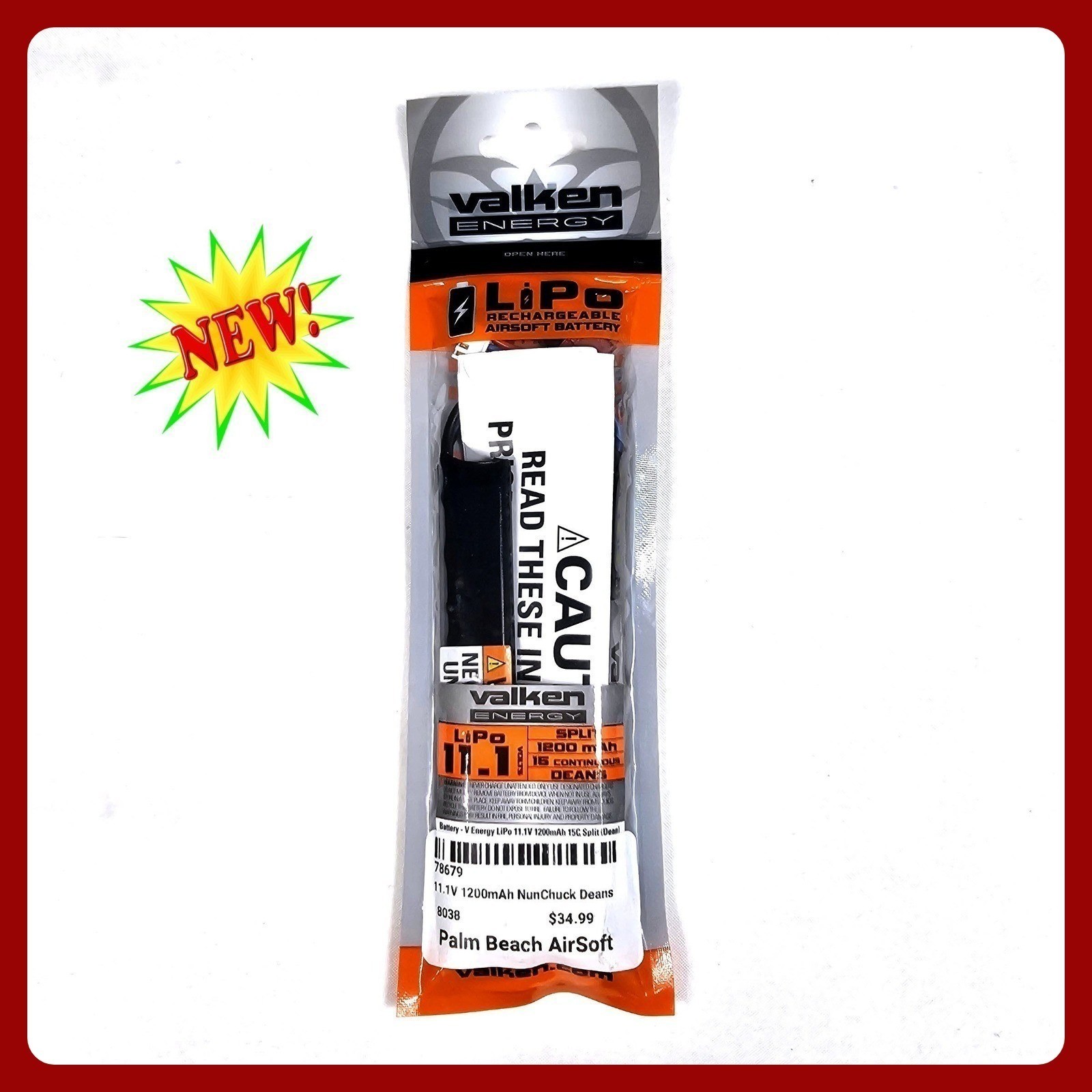 Valken Energy 11.1V 1200mAh LiPo Airsoft Battery Nunchuck Deans New 78679