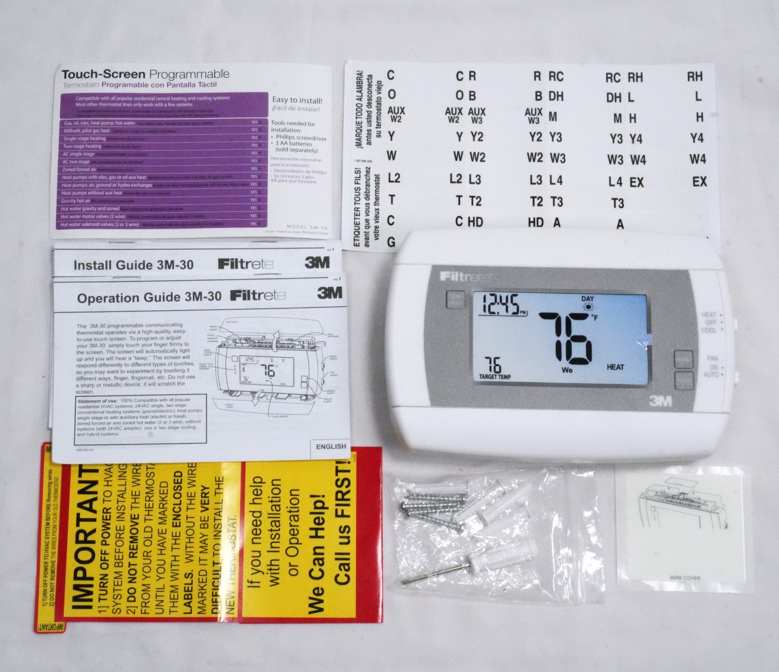 3M Filtrete 3M-30 Touchscreen Programmable Thermostat Complete New Open Box
