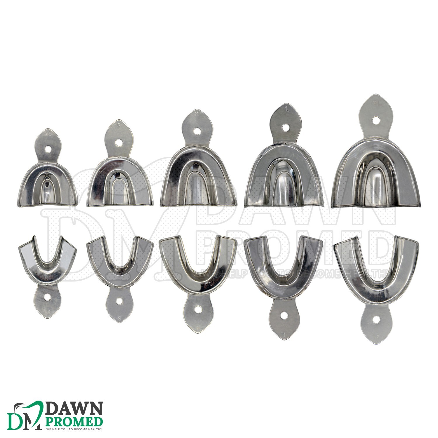 10 Pcs Solid Metal Dental Impression Trays set Upper & Lower Denture Instruments
