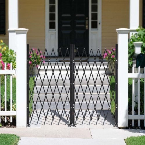 Double Folding Security Gate, Lockable Scissor Gate with 360?° Swivel Caster