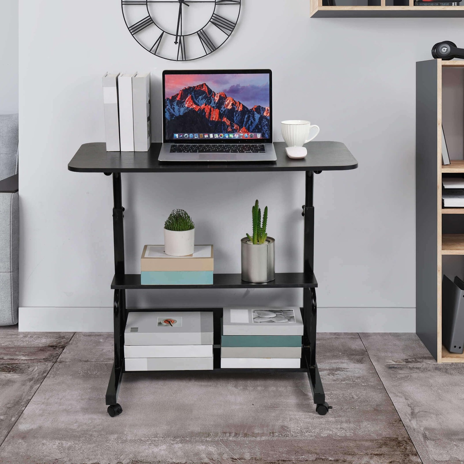 Adjustable Height Mobile Computer Desk for Small Space Rolling Writing with W...