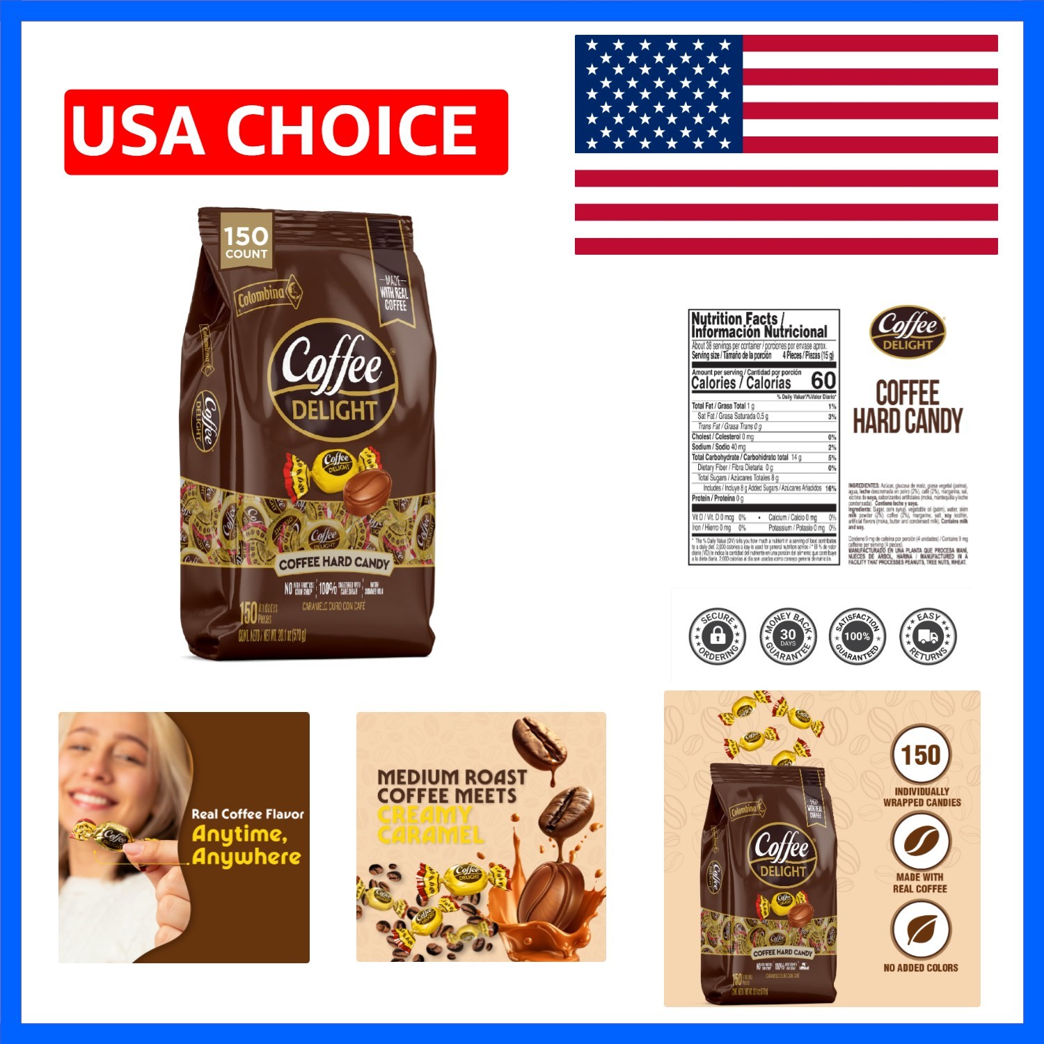 Coffee Delight Hard Candy, Coffee-Flavored Candy, 150 Count, Bag Pack of 1