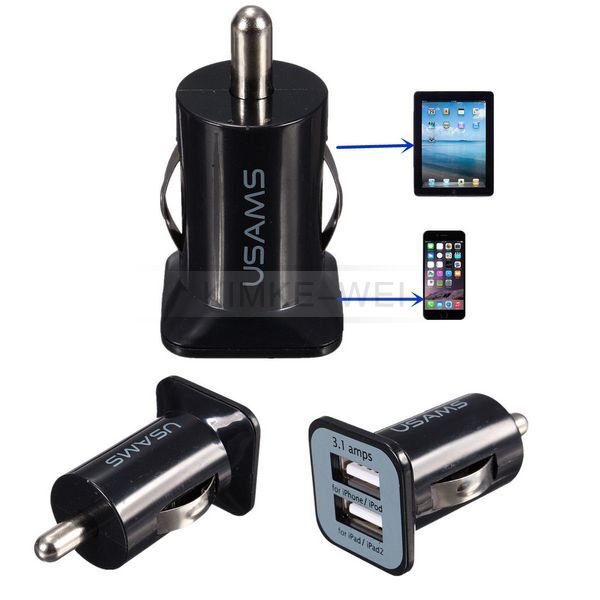 Black Dual Port 3.1A USB Car Charger Adapter For Samsung Galaxy S5/4 Note 2 3