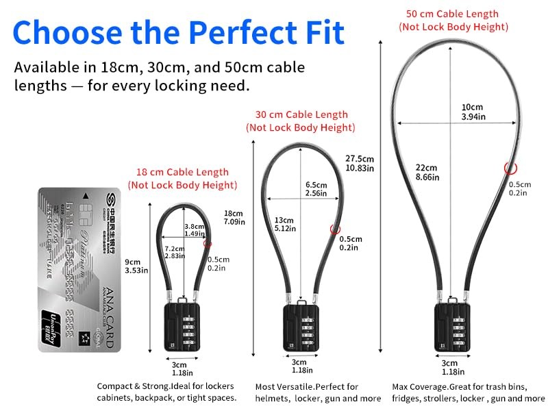 RESET 50cm cable padlock 3 pack