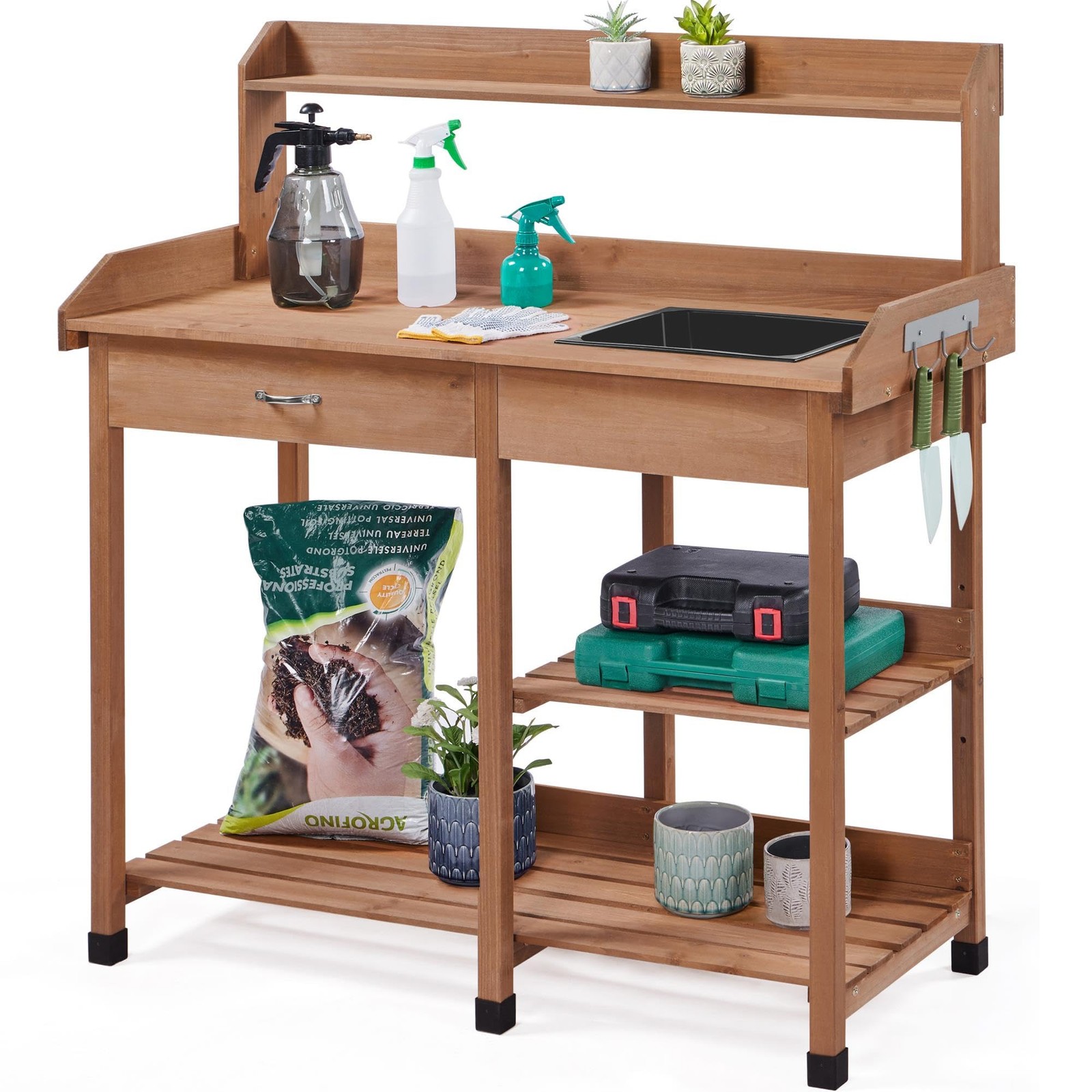 Yaheetech Potting Bench Outdoor Garden Work Bench Station Planting Solid Wood Co