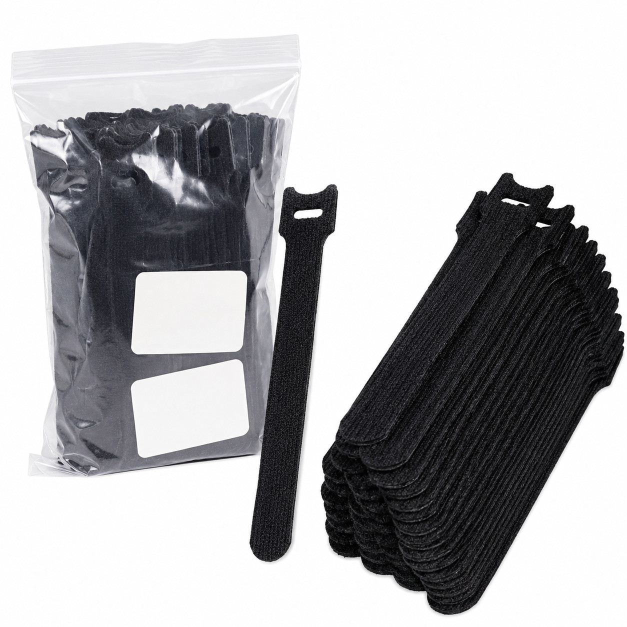 50 Pack Reusable Hook & Loop Cable Ties Cord Management Straps Black Wire NIP