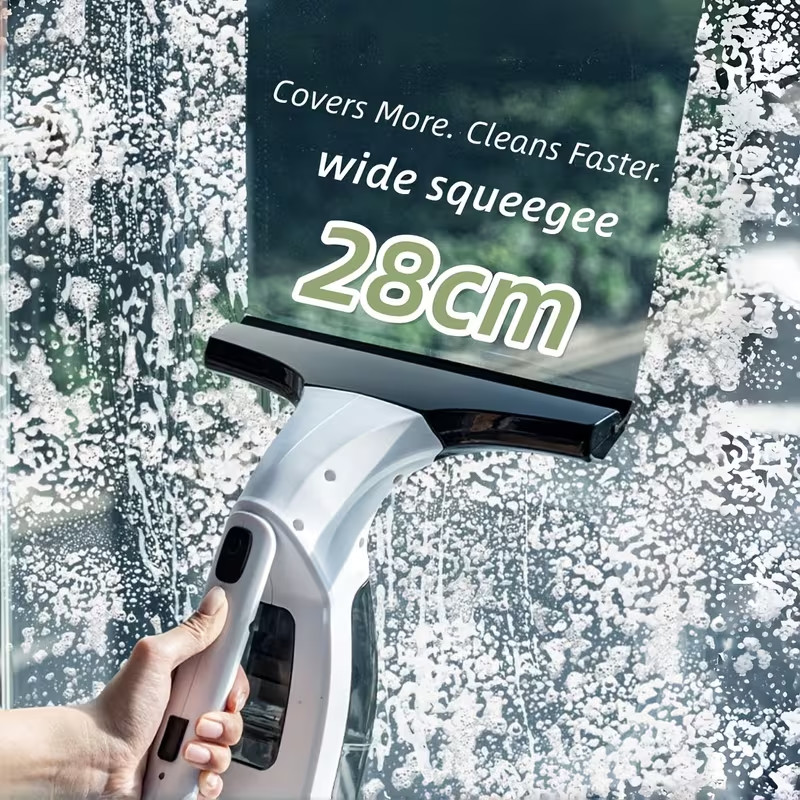 Window Vacuum Squeegee Cordless, 2000Pa Electric Window Cleaner Tool with Tank
