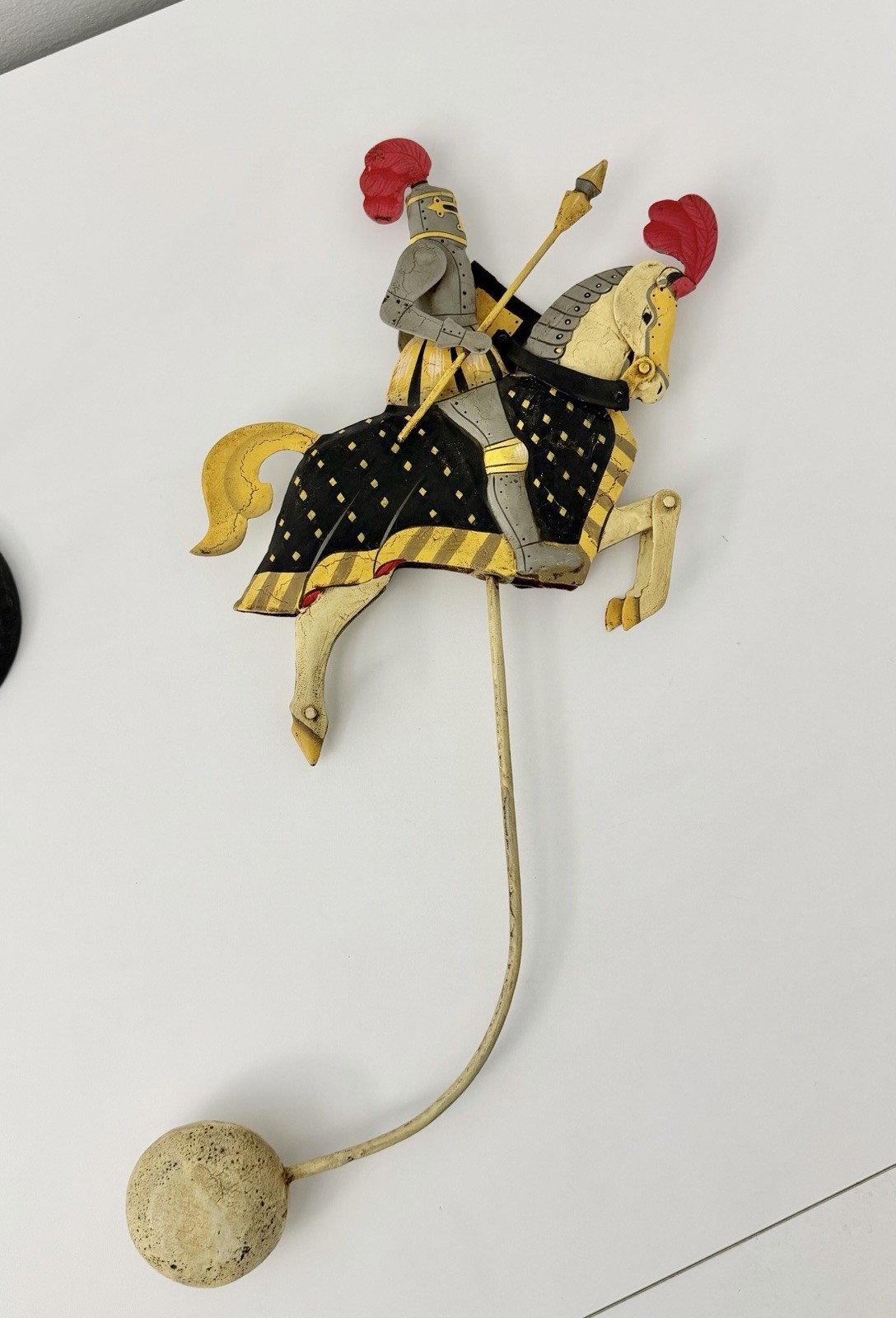 Medieval Knight On A Horse Sky Hook Teeter Totter 20.5" Tin Balance Folk Art Toy