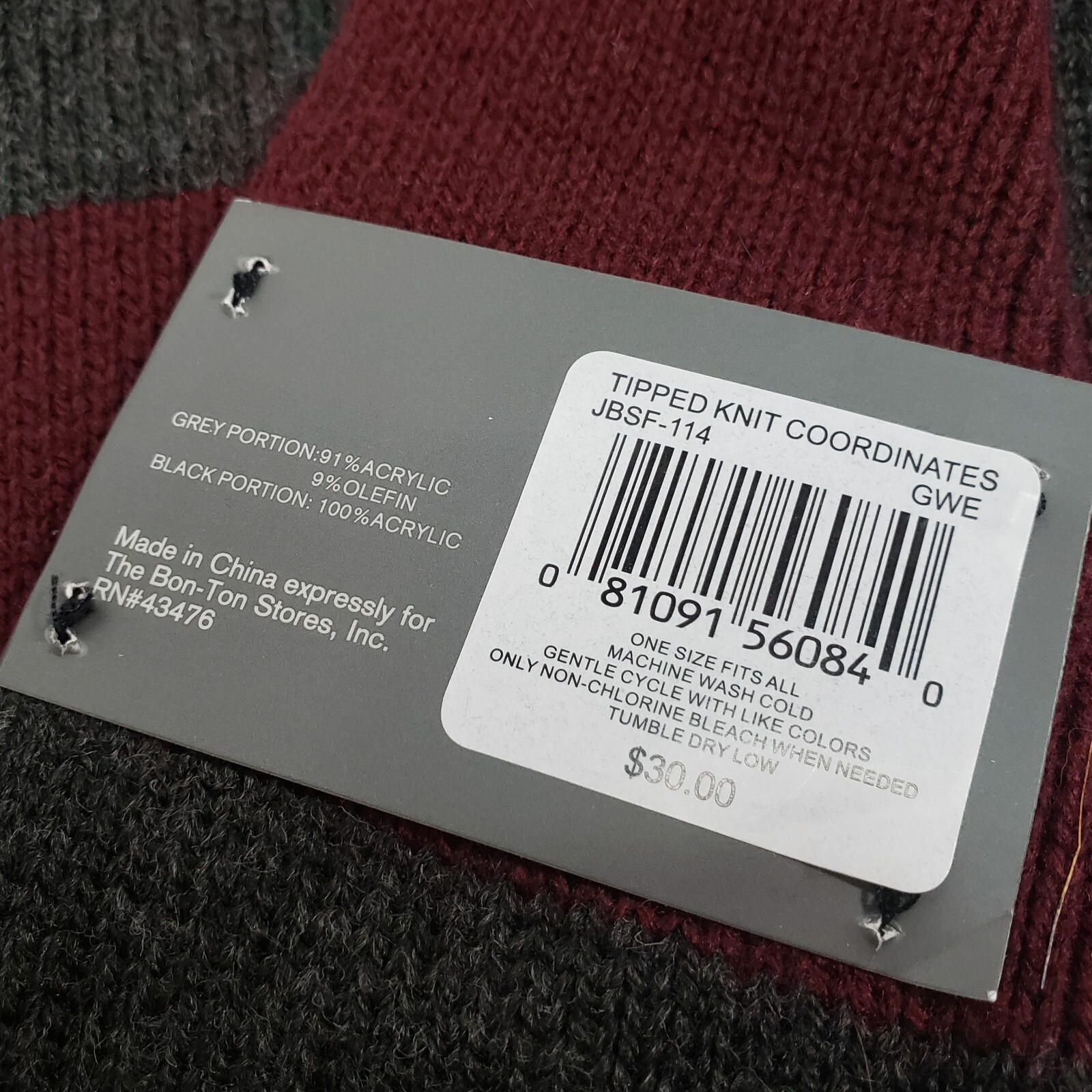 John Bartlett Statements Knit Scarf Grey Maroon Stripes NWT