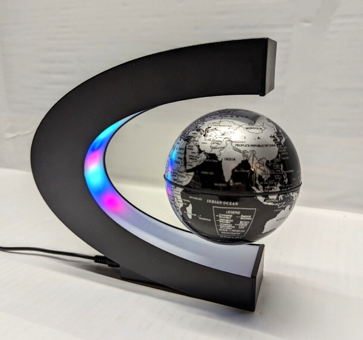 Black Globe Floating Magnetic C Shaped LED World Map Decor