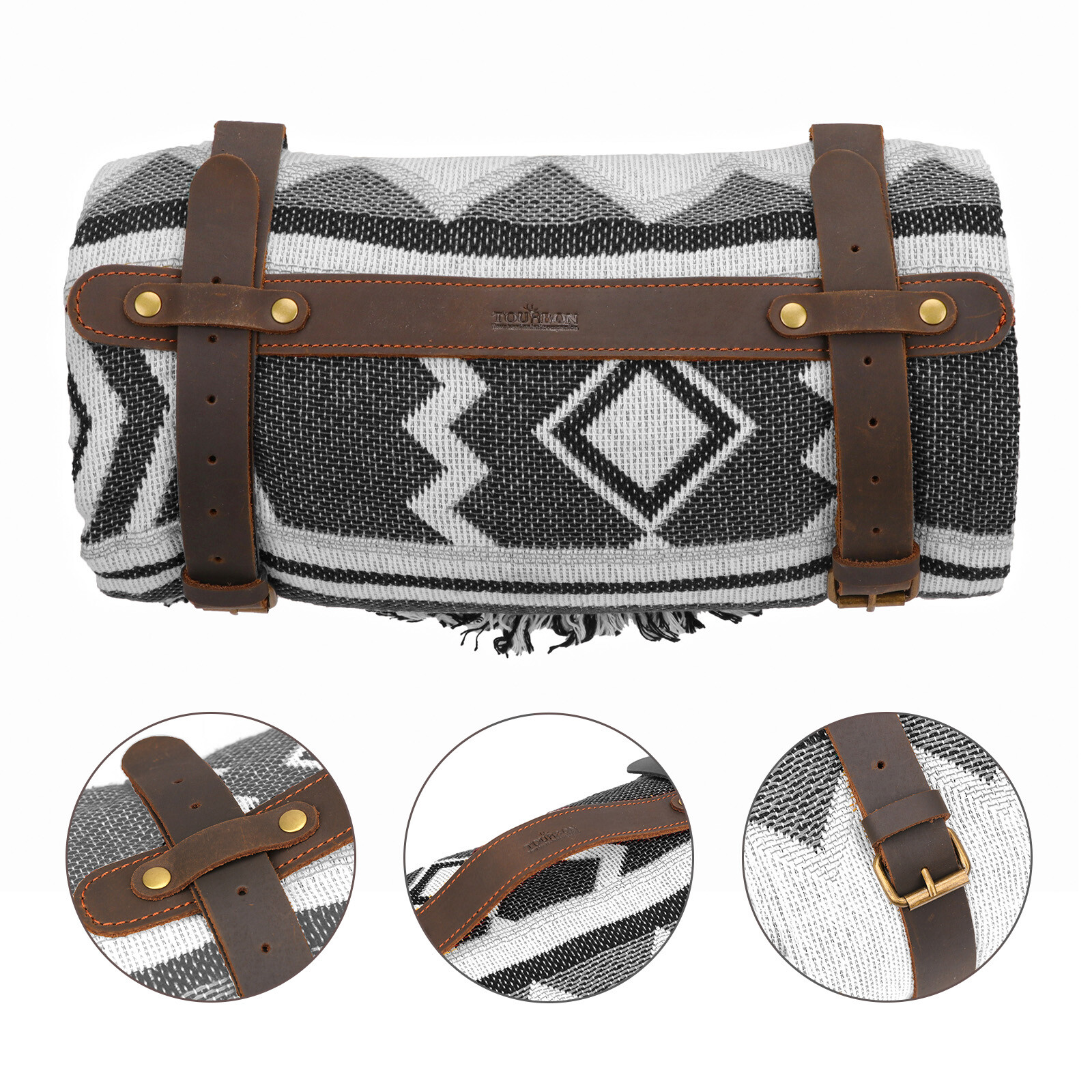 Tourbon Leather Picnic Blanket Carry Handle Camp/Trip Motorcycle Bedroll Strap🔥