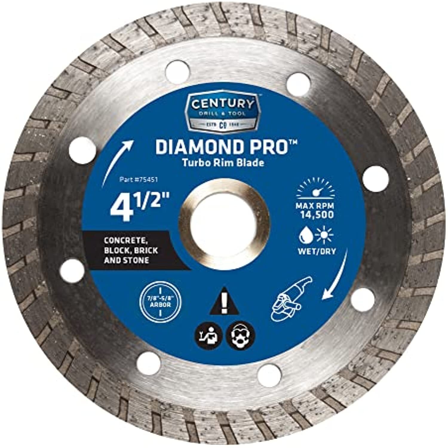 Century Drill & Tool 75451 Diamond Turbo Rim Blade, 4-1/2"