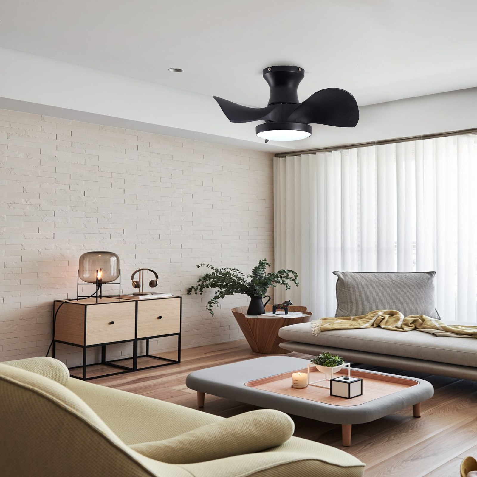 Ceiling Fan w/ Remote Control, 3 Speed & Light, Reversible DC Motor, Low Noise