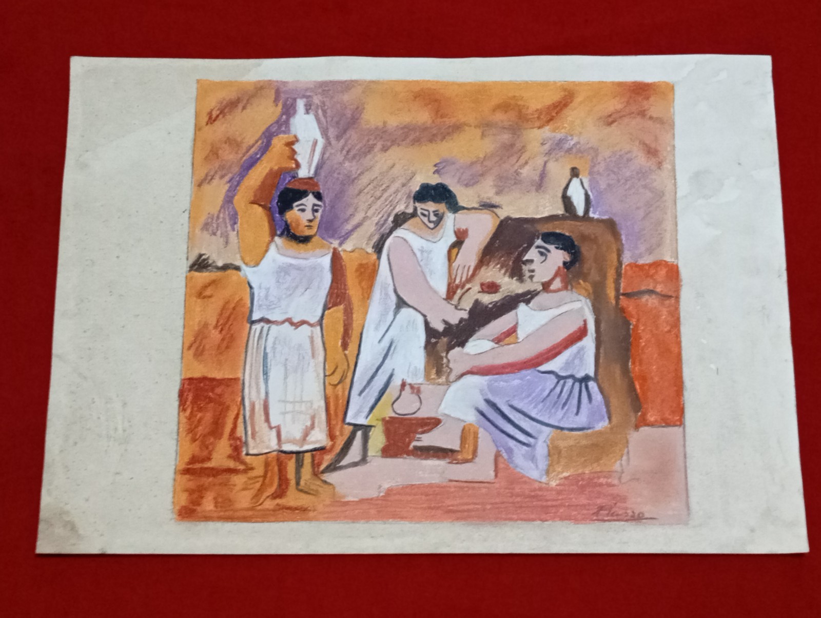Pablo Picasso Drawing on paper (Handmade) signed and stamped mixed media.