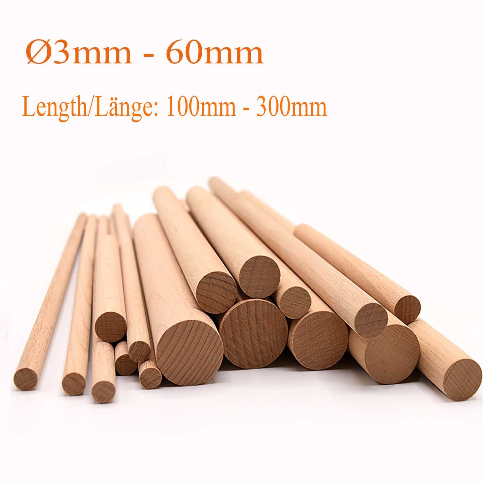 Solid Beech Wooden Dowels Φ3 - 60mm/Length 100mm 200mm 300mm DIY Craft Models