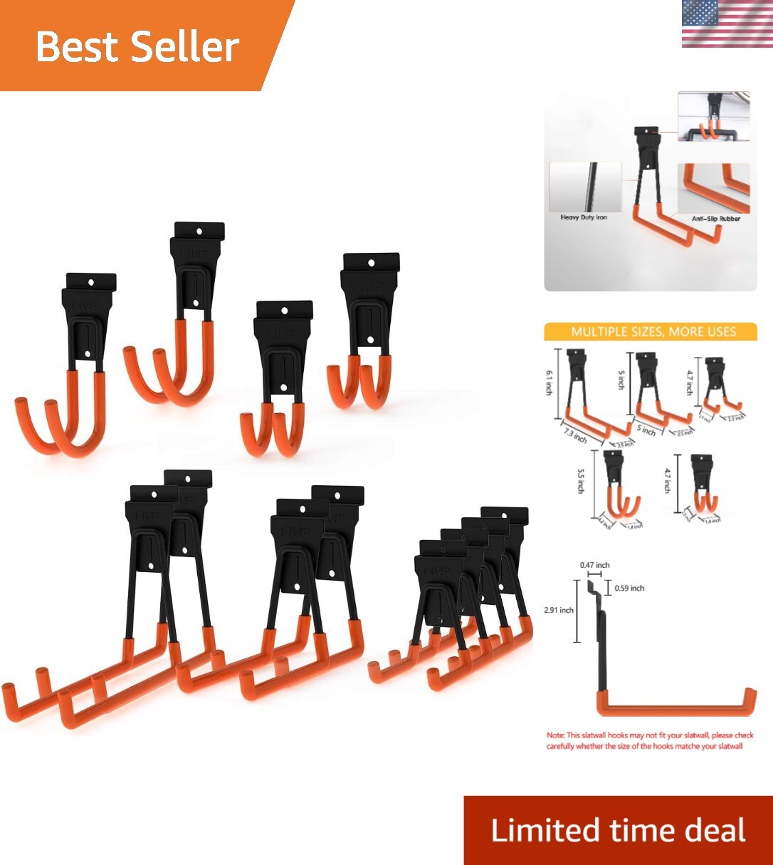 12-Pack Heavy Duty Slatwall Hooks - Smart Organization for Garage and Workshop