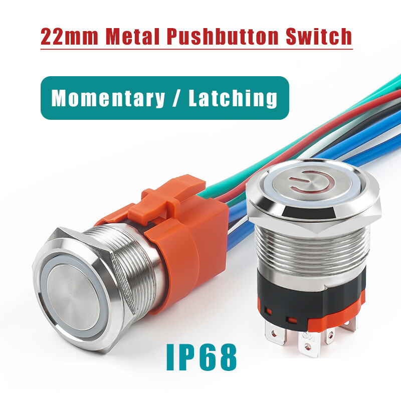 22mm Metal Pushbutton Switch 20A/30A High Current LED Illuminated Waterproof