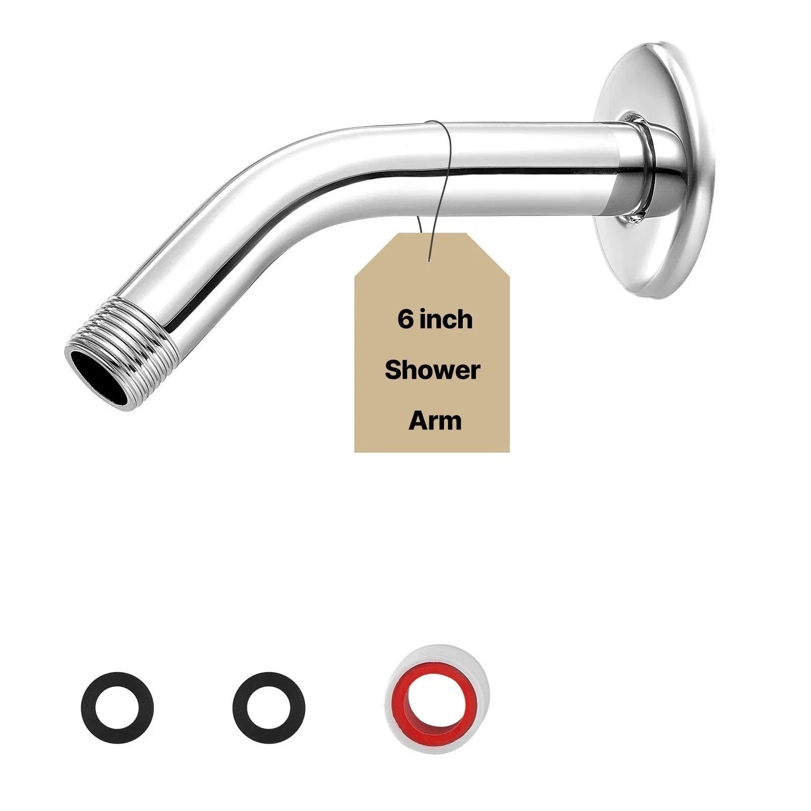 Shower Arm with Flange, 6 Inches, Wall Mounted Stainless Steel Shower Head Arm