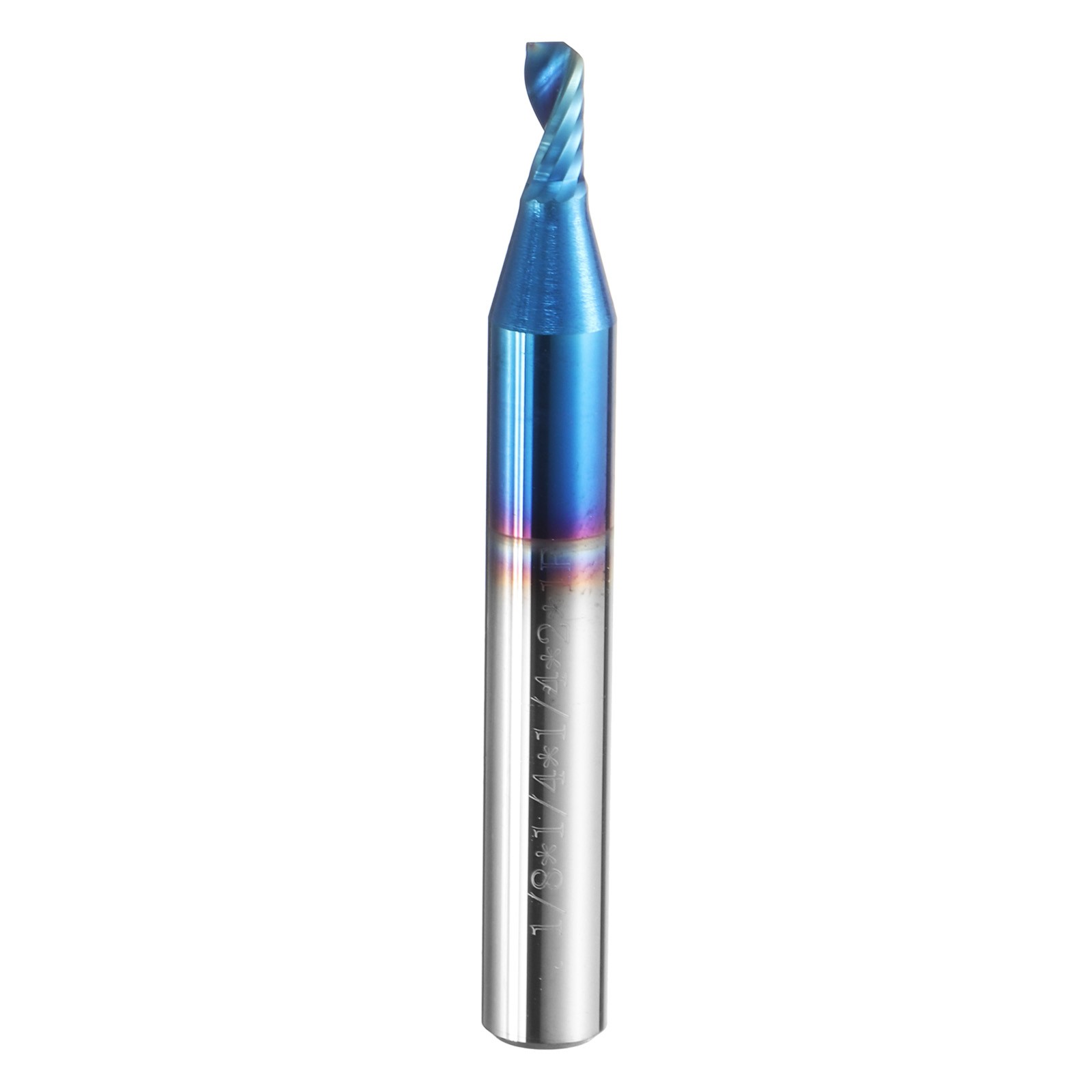 Spiral Router Bit 1/4"x1/8"x1/4"x2" Nano Blue Coat 1 Flute 30 Degree Helix