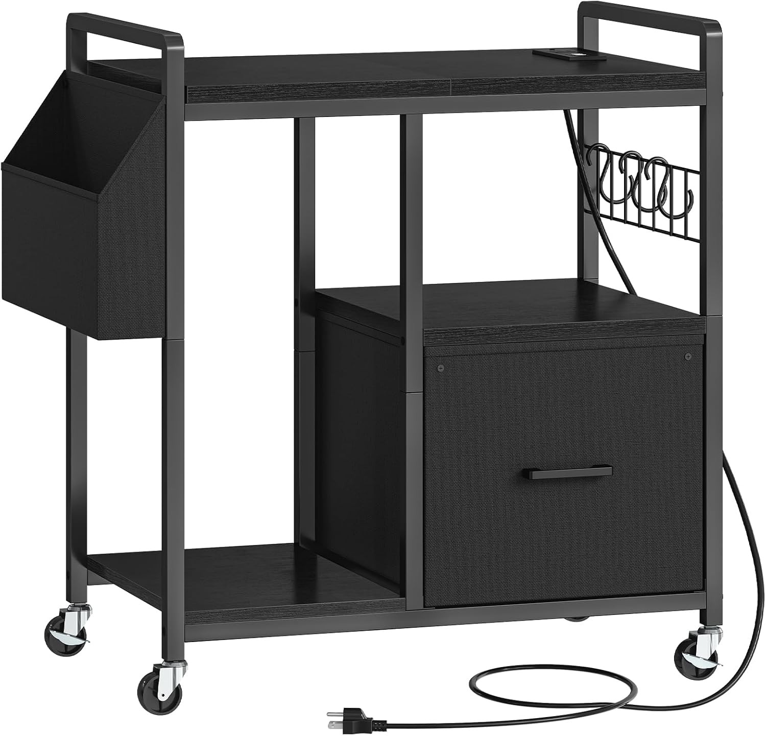 Printer Stand W/ Charging Station Printer Shredder Stand W/ Wheels & File Drawer