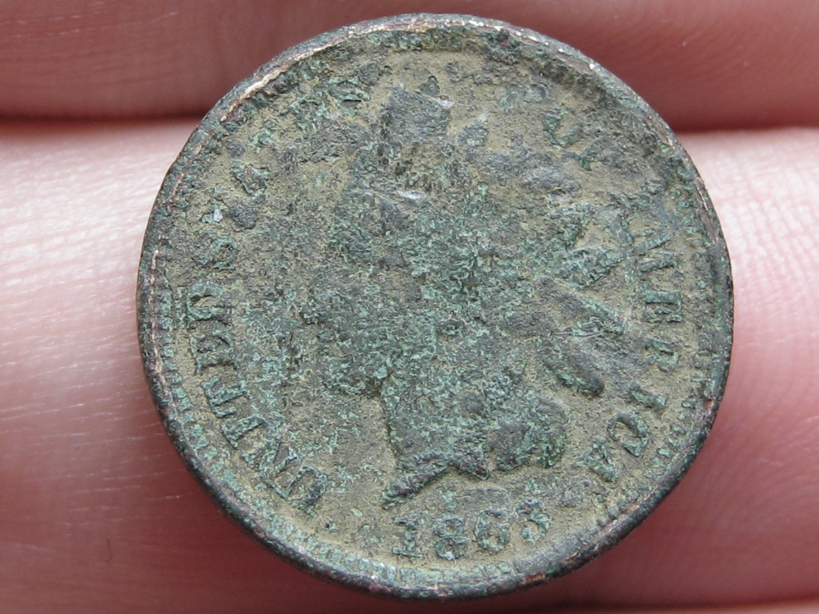 1863 Copper Nickel Indian Head Cent Penny- Crusty, Shipwreck Effect?