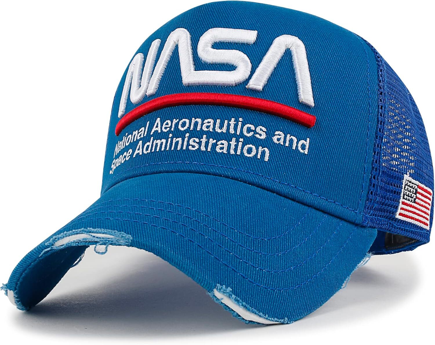 ililily PREMIUM NASA Worm Logo Embroidery Structured Medium, Blue-lined