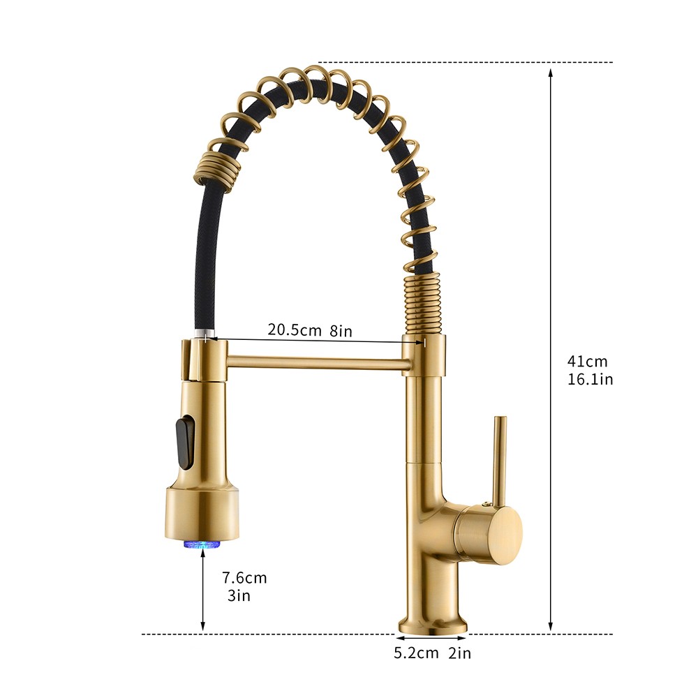 Commercial LED Kitchen Faucet with Pull Down Sprayer, Single Handle Single