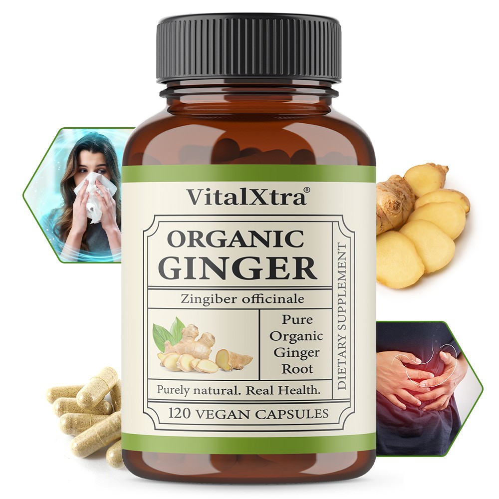 Ginger Root Capsules 950mg, for Digestive Support, Immune Wellness,120 Capsules