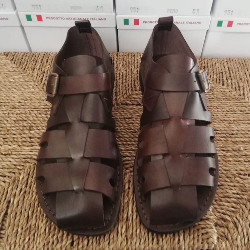 Sandalo Fisherman in Vero Cuoio made in Italy 100% artigianale chiuso dietro