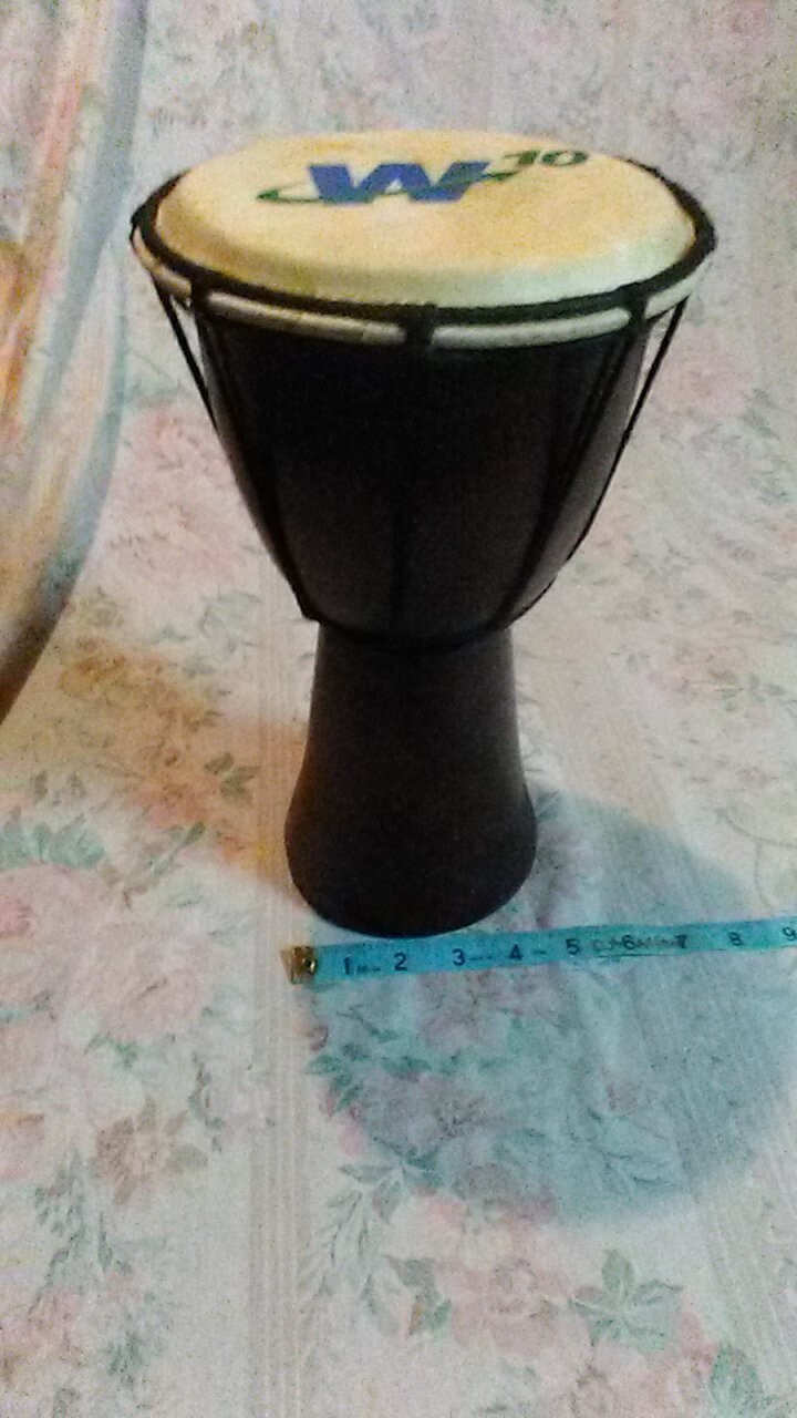 Vintage Handmade 12" Tall Djembe Drum With 6" Logo Head - Rare and Nice