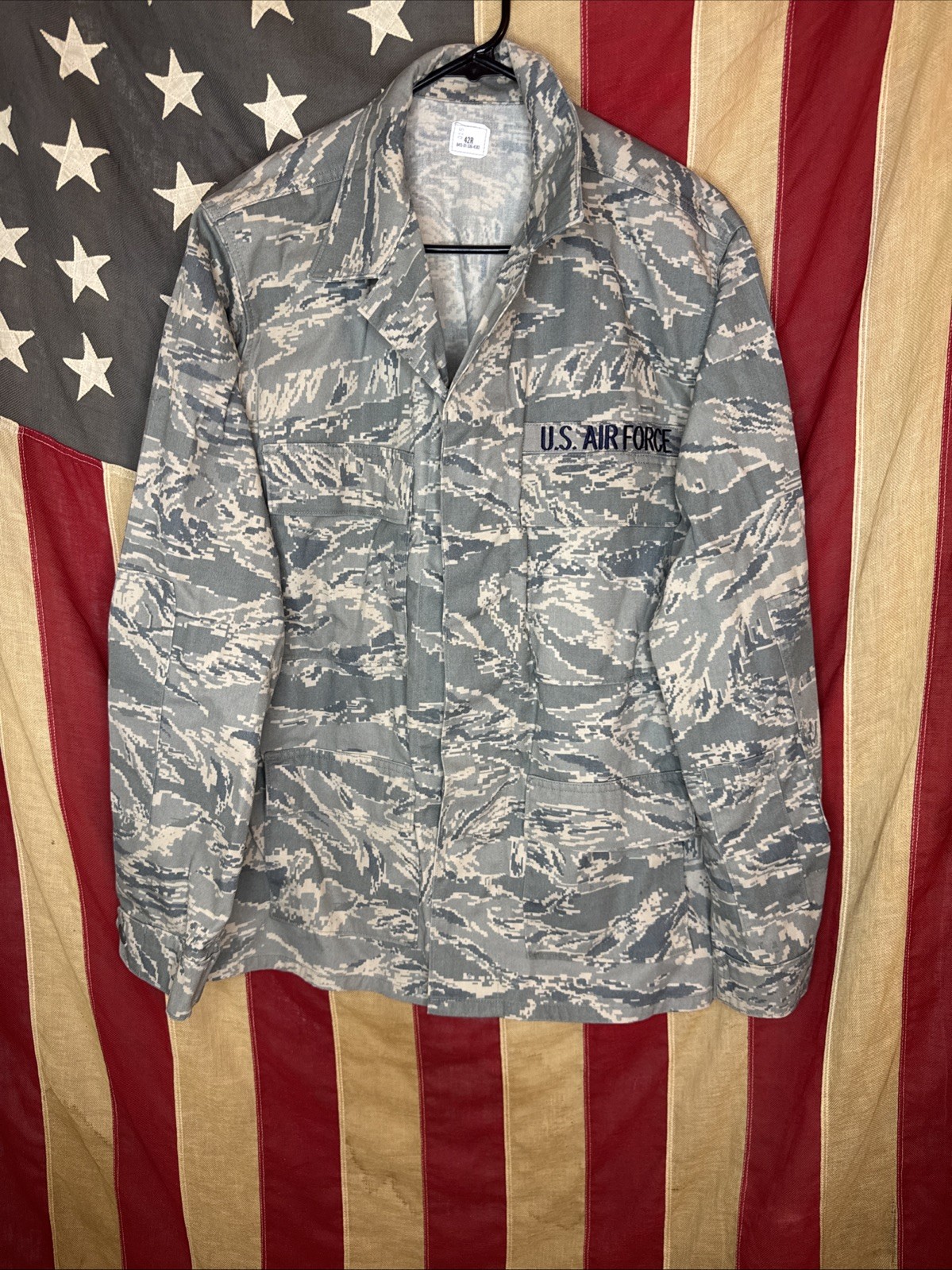 Men 36 L - USAF Air Force Utility Coat Twill Tiger Stripe Top Size Jacket D931