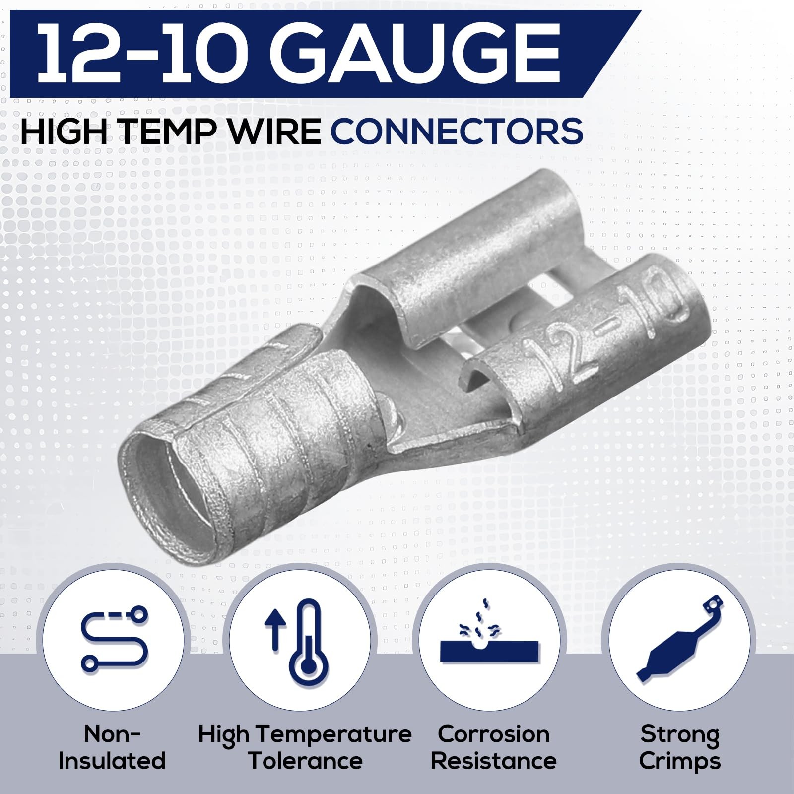 50 Pcs High Temperature Female Non Insulated Spade Connectors, 12-10 Gauge Quick