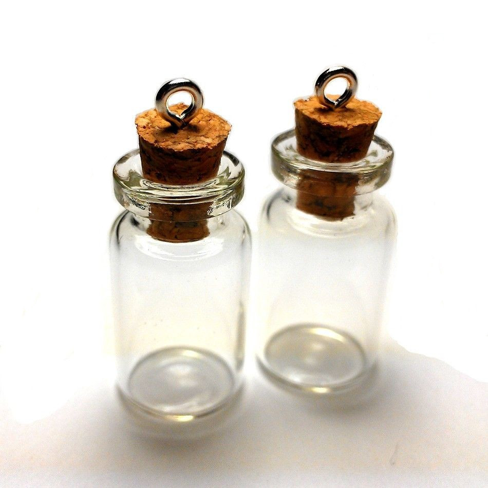 Mini Corked Glass Bottles Vials Charm Kit for Pendants Earrings 1 inch 10-Pack