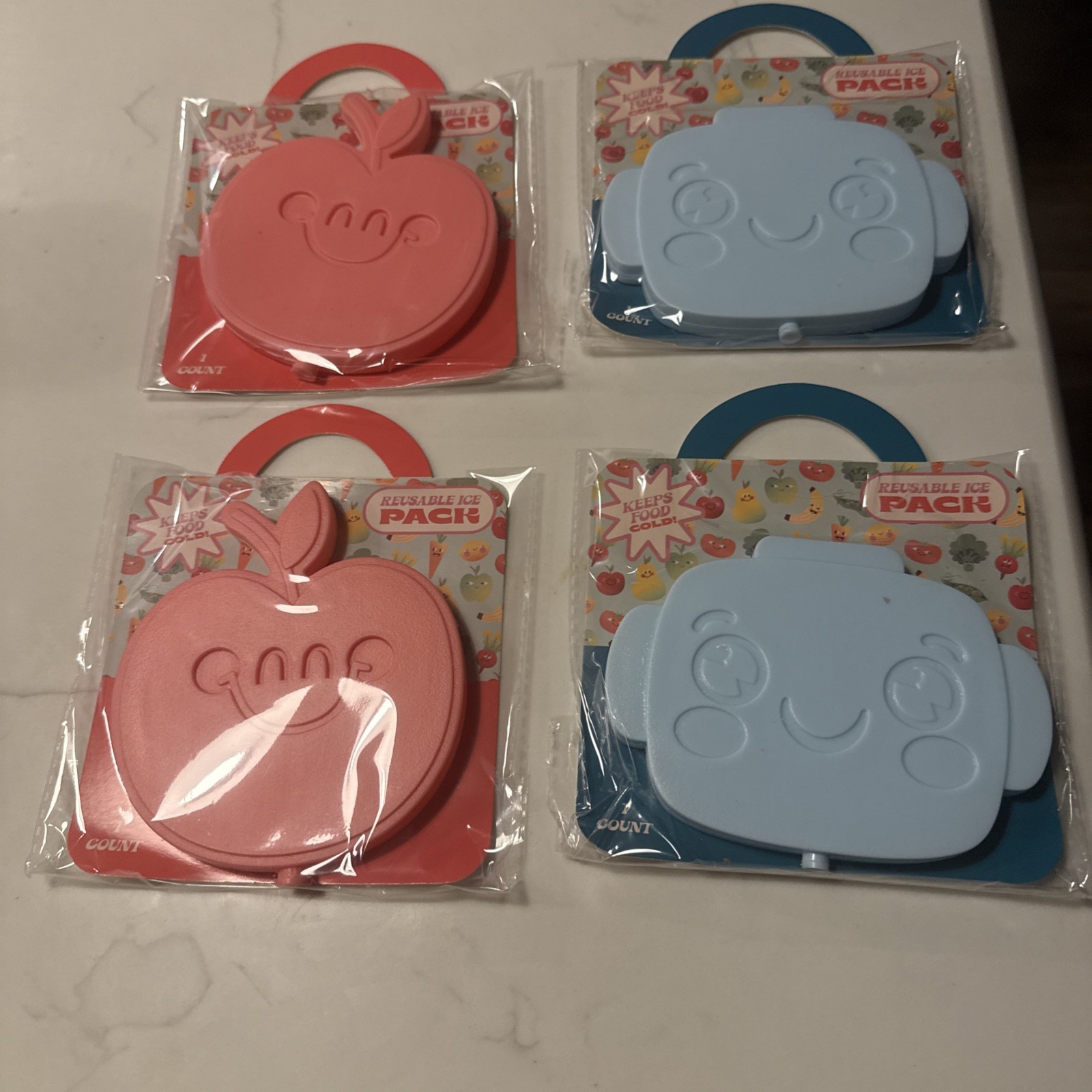 Set Of 4 Reusable Ice Pack  2 Robot 2 Apple