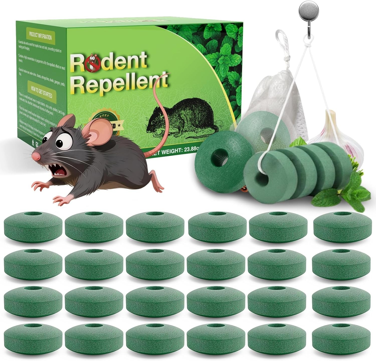 Mouse Rodent Repellent, 24 Pack Peppermint Oil Indoor Outdoor Pest Deterrent