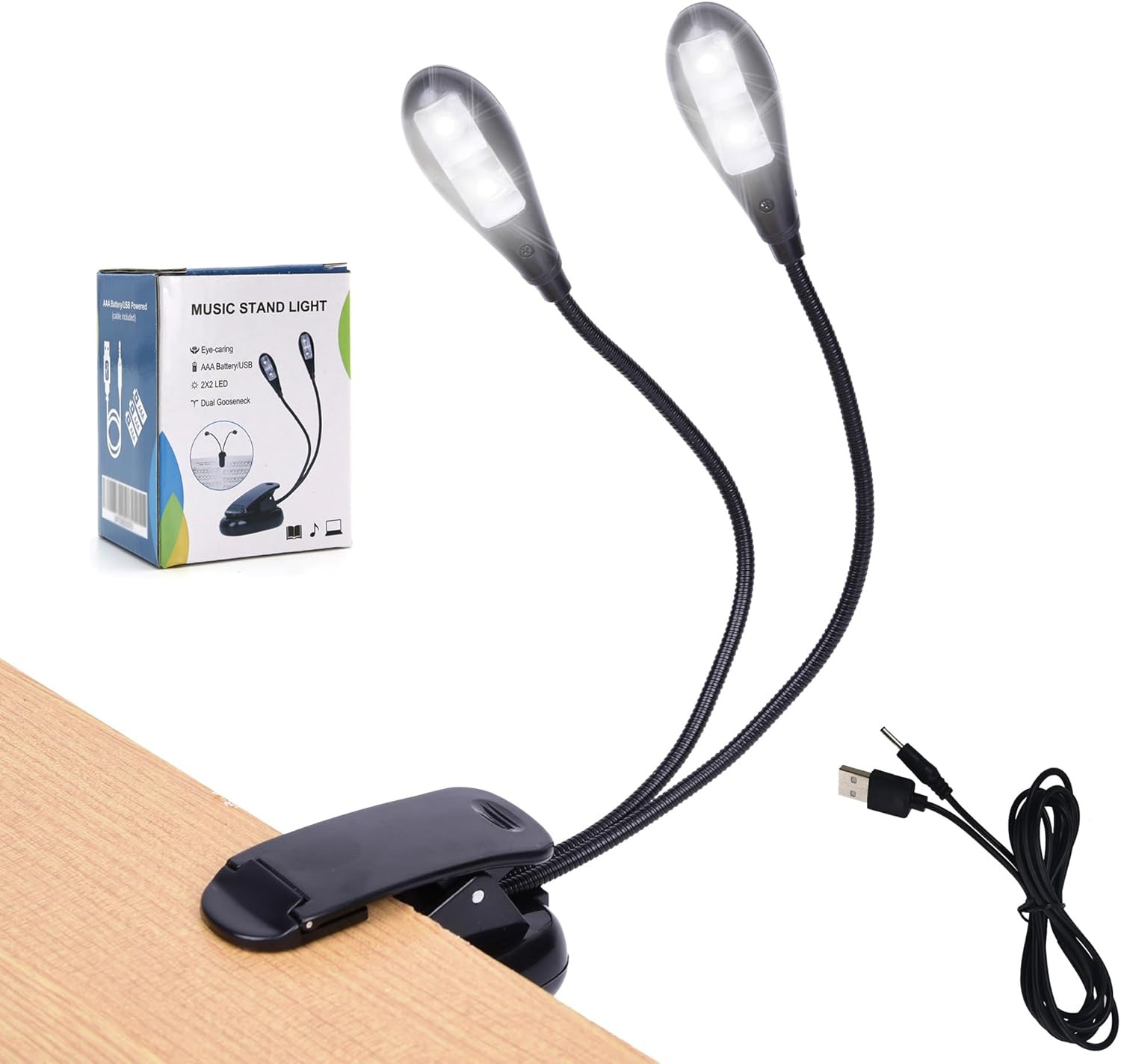 Music Stand Light, 1/2/4/10 Pack Clip on LED Book Lights, USB and AAA Battery Op