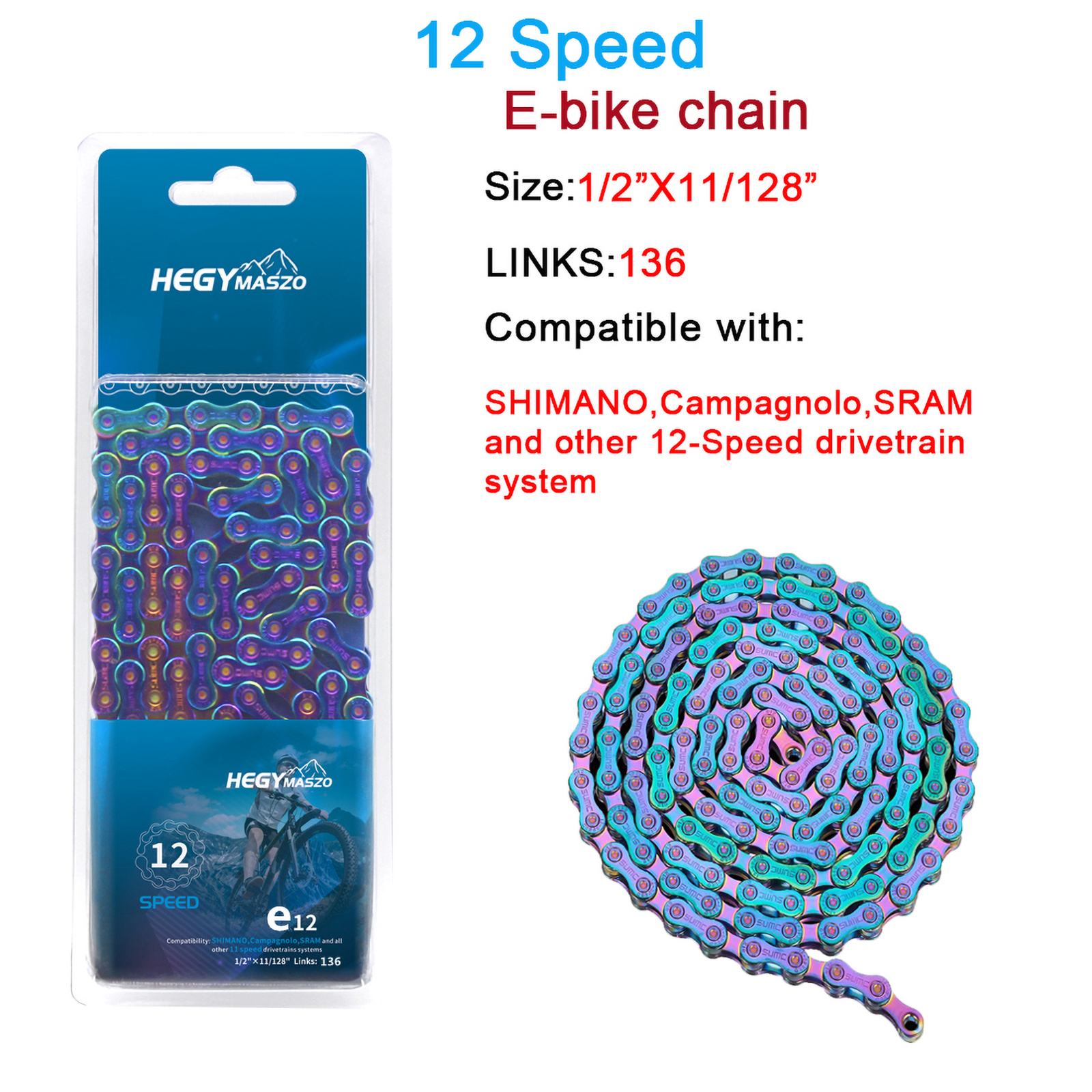 KMC E12 E-Bike 12 Speed ebike Chain 130/136L SUMC MTB/Road/City Electric Bike US