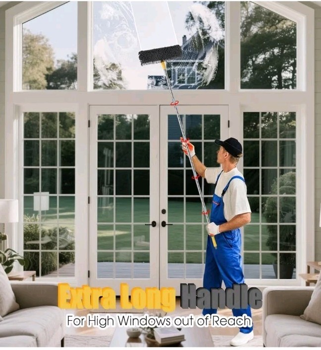 81" Long Handle Window Cleaner Tool Squeegee with Extension Pole, 2 in 1 Larg...