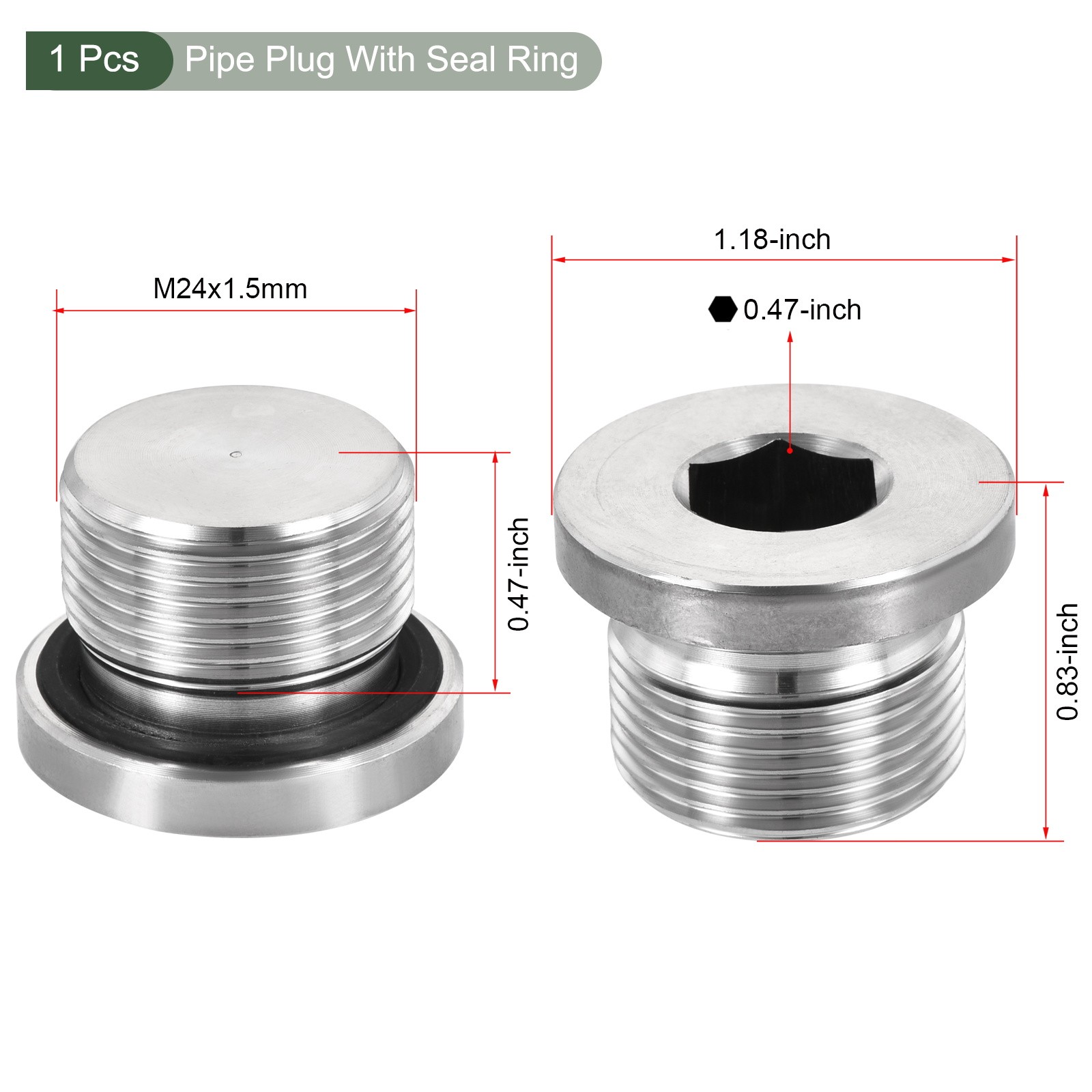 M24 x 1.5 Stainless Steel Internal Hex Head Socket Pipe Fitting (Silver)