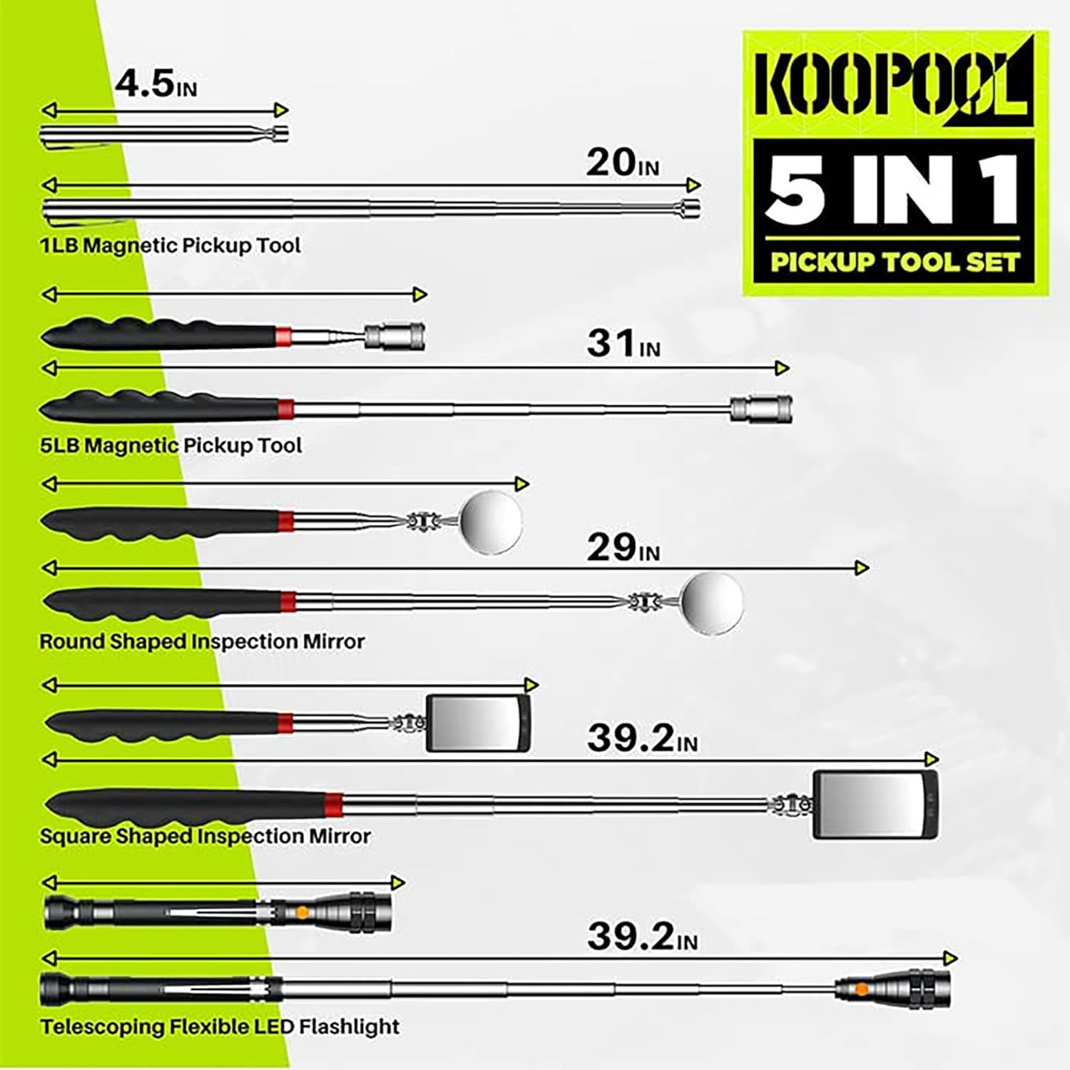 Telescoping Magnetic Pickup Tool Set, Inspection Mirror Telescoping, LED Flashli