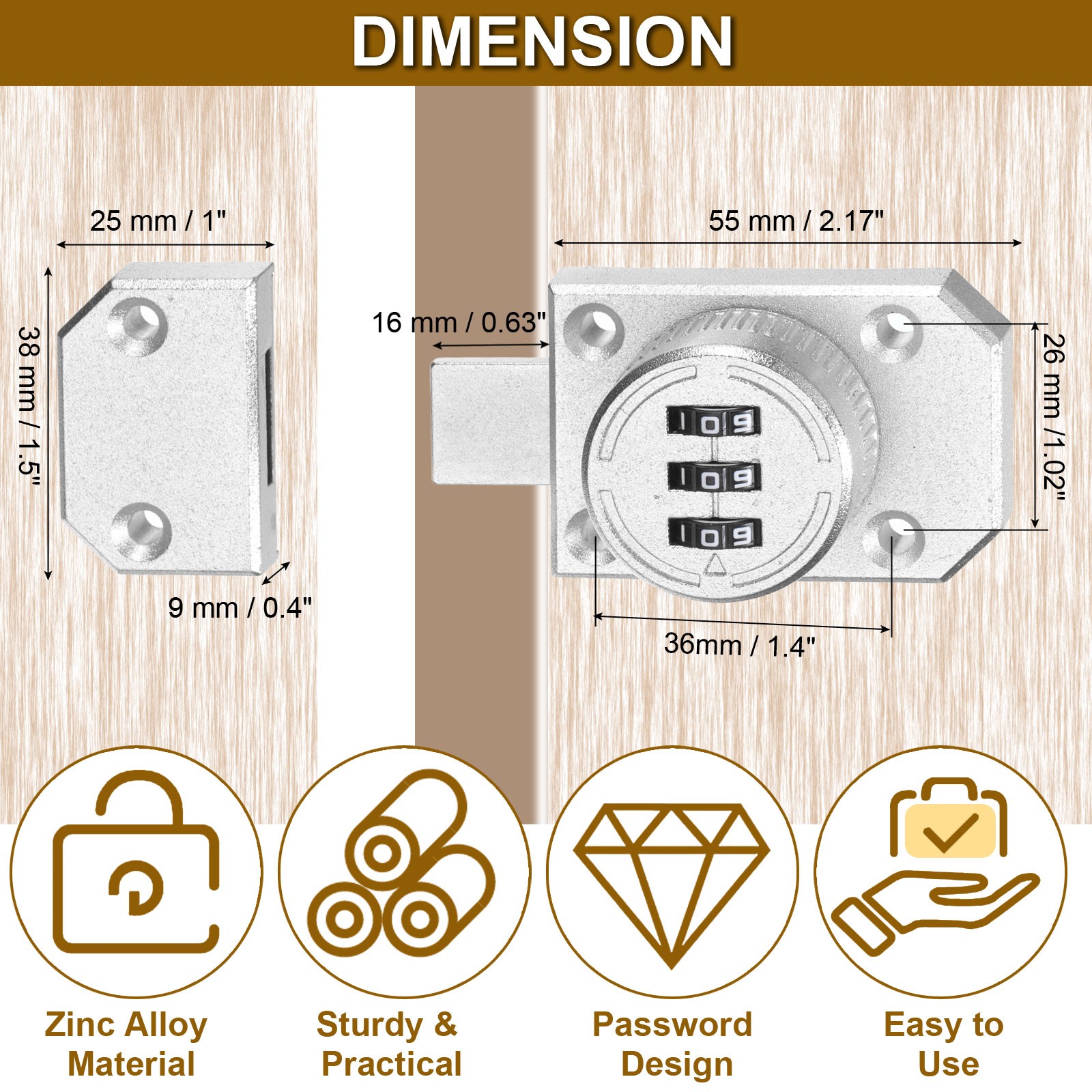 2 Pcs Combination Cabinet Latch Mechanical Keyless Password Lock Silver