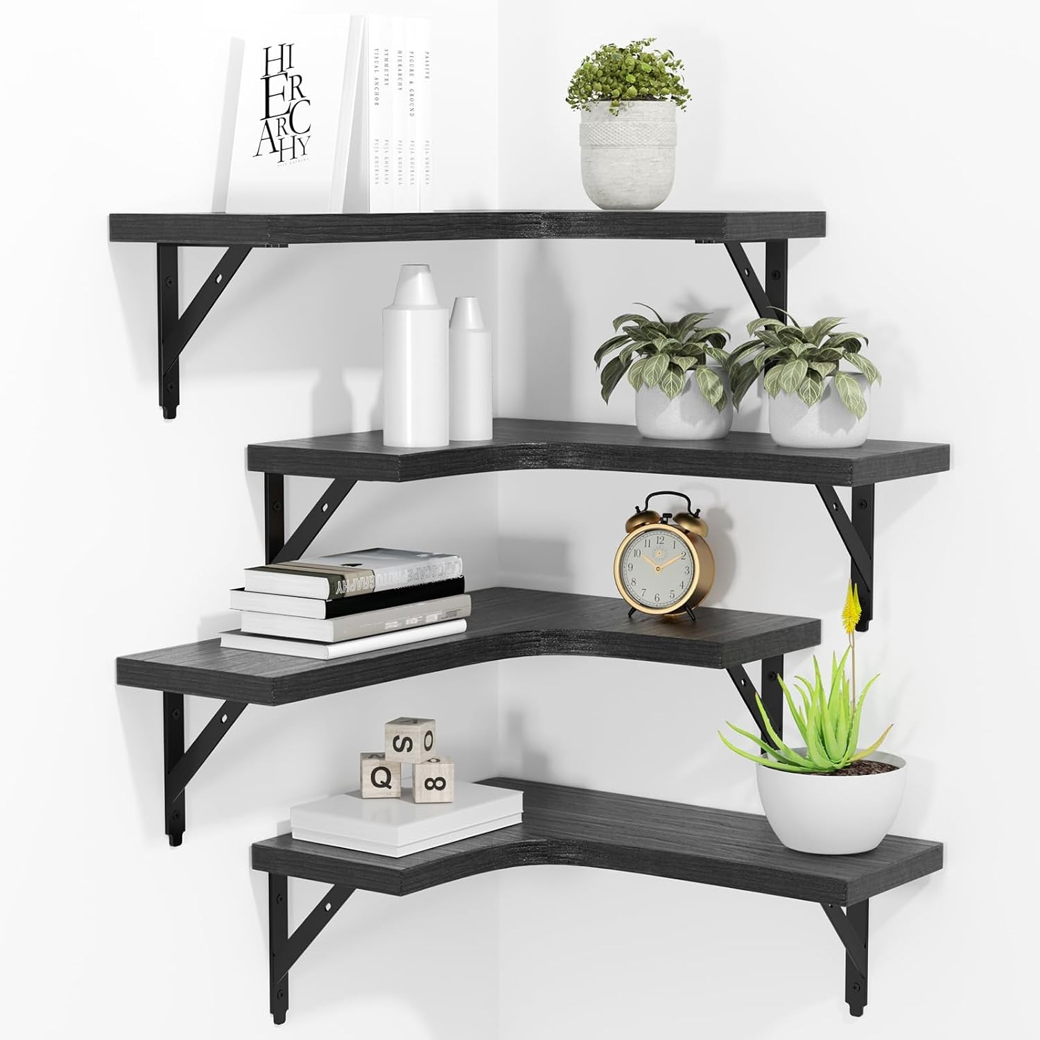 Corner Floating Shelves Wall Mounted Wood Storage Display Rack For Living Room