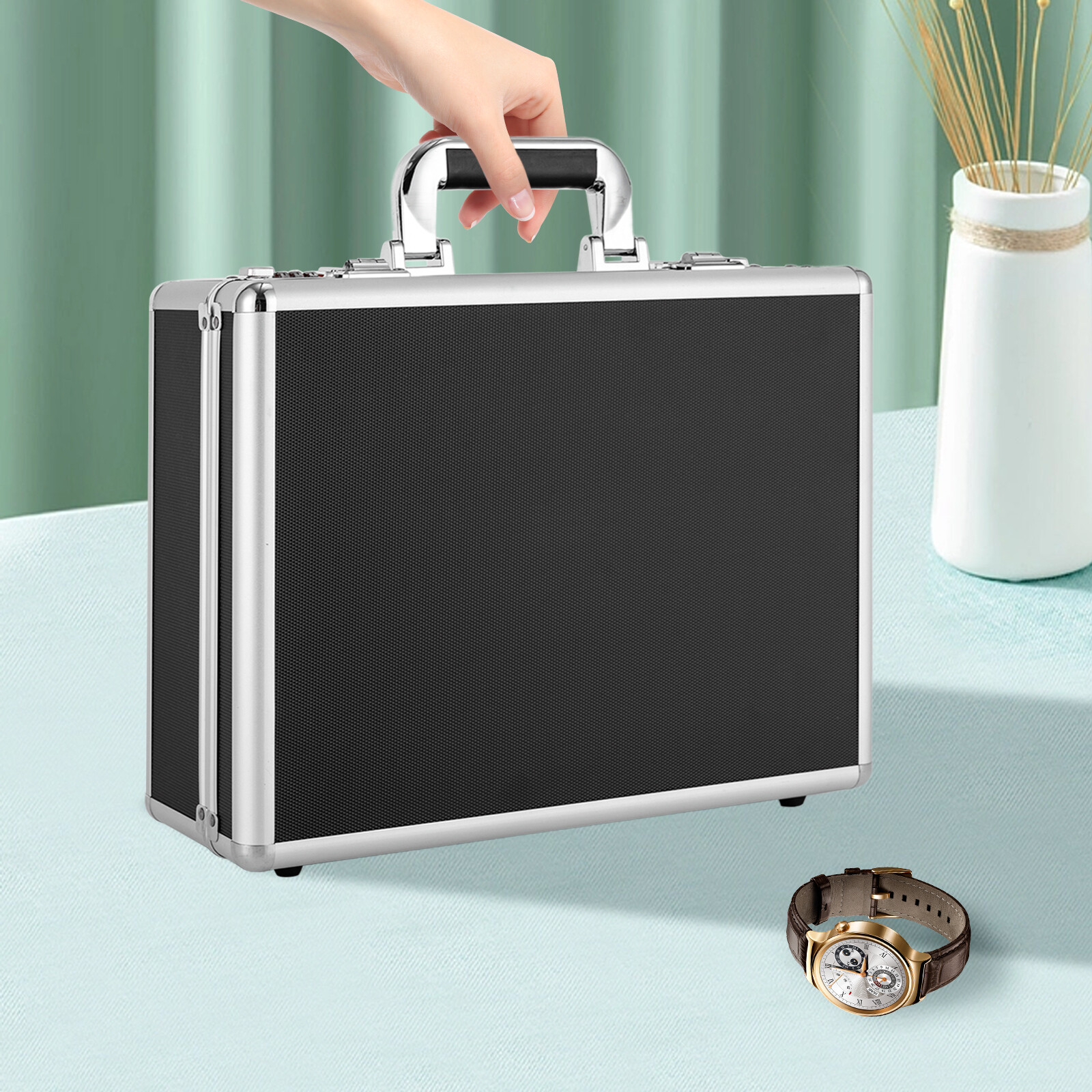 18 Slots Locking Display Briefcase Watches Collectors Display Storage Watch Box