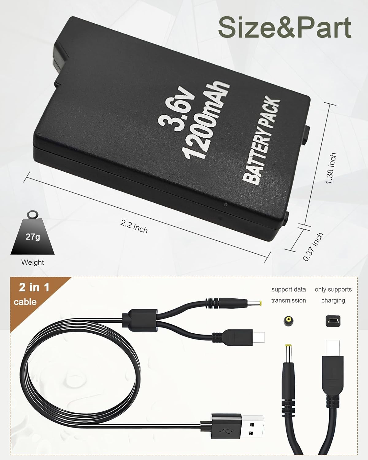 Battery for Sony PSP 3000 2000: Model PSP-S110 Portable Replacement Battery Pack