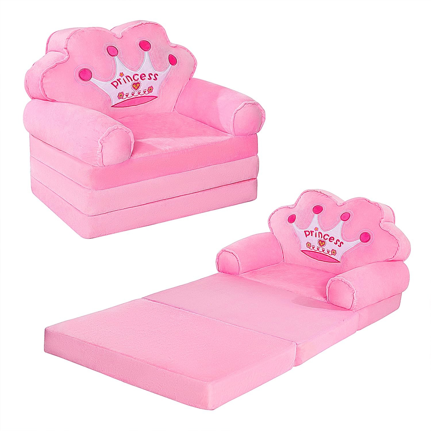Kids Couch Fold Out, Foldable Princess Chair for Toddlers 1-3, Kids Furniture...